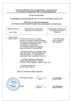 2019.04.04 Кольчугино - Приложение к сертификату устройства поворотные, откидные, поворотно-откидные, взломоустойчивые. ГОСТ 30777-2012