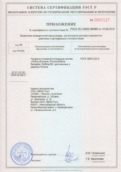 2019.08.12 Кольчугино - Приложение к сертификату профили поливинилхлоридные систем ВЕКА РУС. ГОСТ 30673-2013
