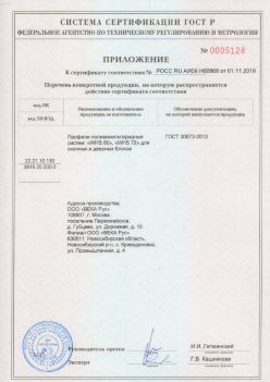 2019.11.01 Кольчугино - Приложение к сертификату профили поливинилхлоридные для оконных и дверных систем ВЕКА РУС. ГОСТ 30673-2013